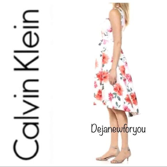 Calvin Klein Floral Print High-low Sleeveless Midi Dress Size 4 - Picture 3 of 7